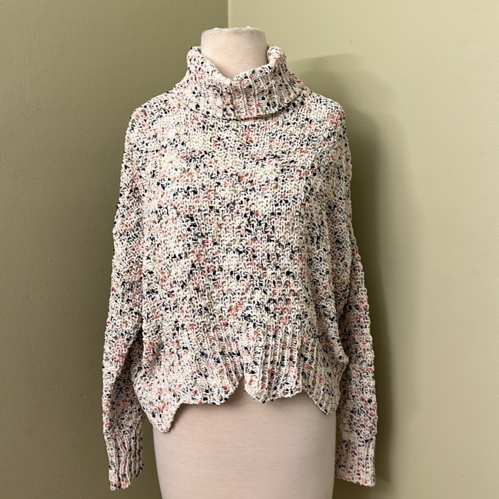 NWT Moon & Madison Cream Orange Tan +Speckled Oversized Cowl Sweater size XS